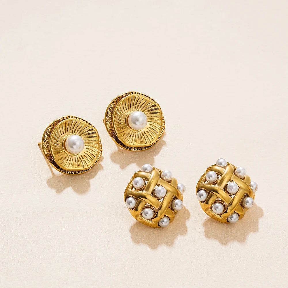 Elegant Stainless Gold Plated Pearl Steel Earrings for Women