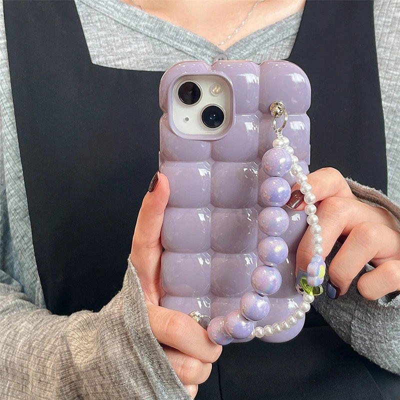 Luxury Pearl Bracelet 3D Ice Lattice Case For iPhone 13 Pro Max 16 15 14 11 12 Phone Back Cover