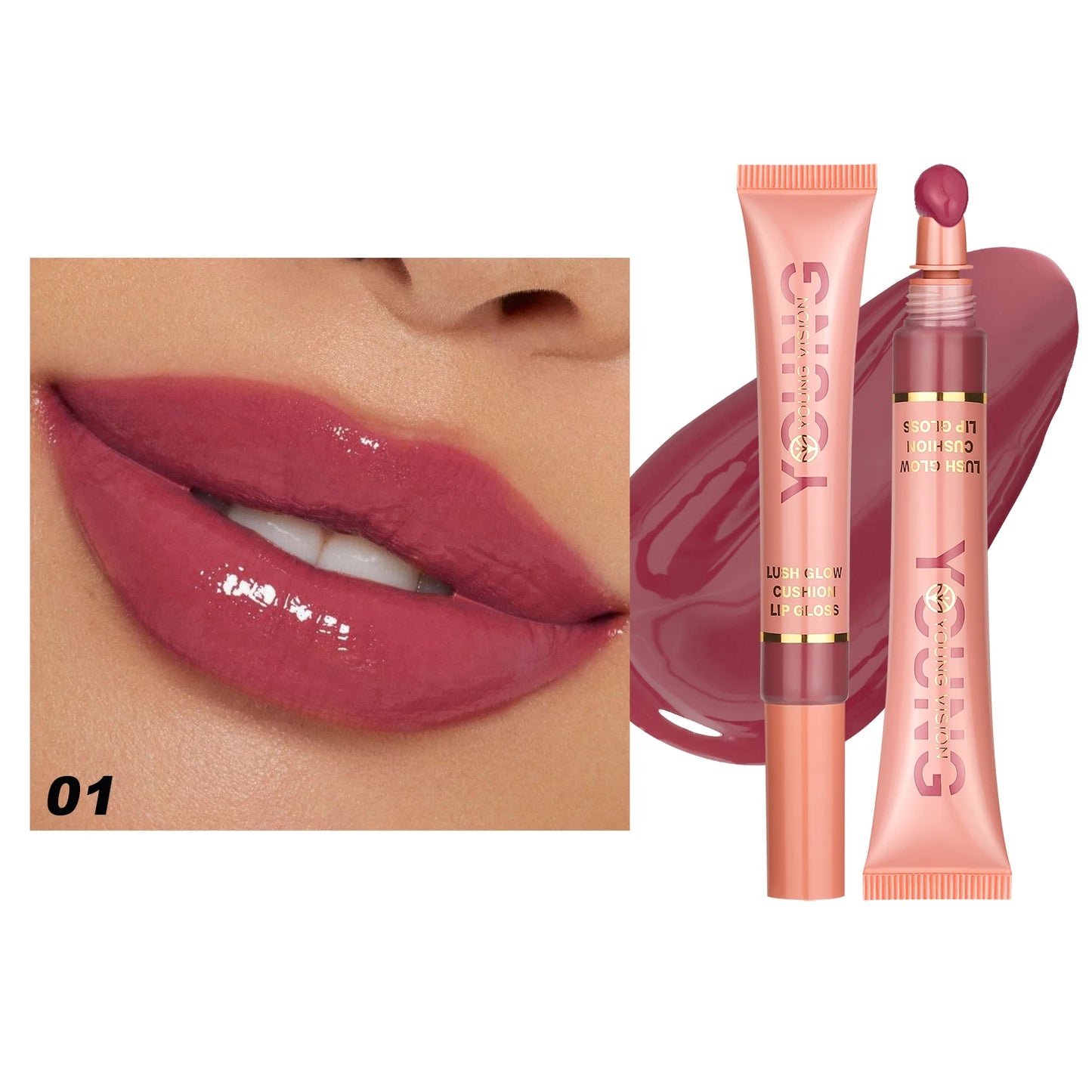 Liquid Water Brightening Lip 6 Color Plush Brush Head Squeezing Lip Color Moisturizing Lip Glaze