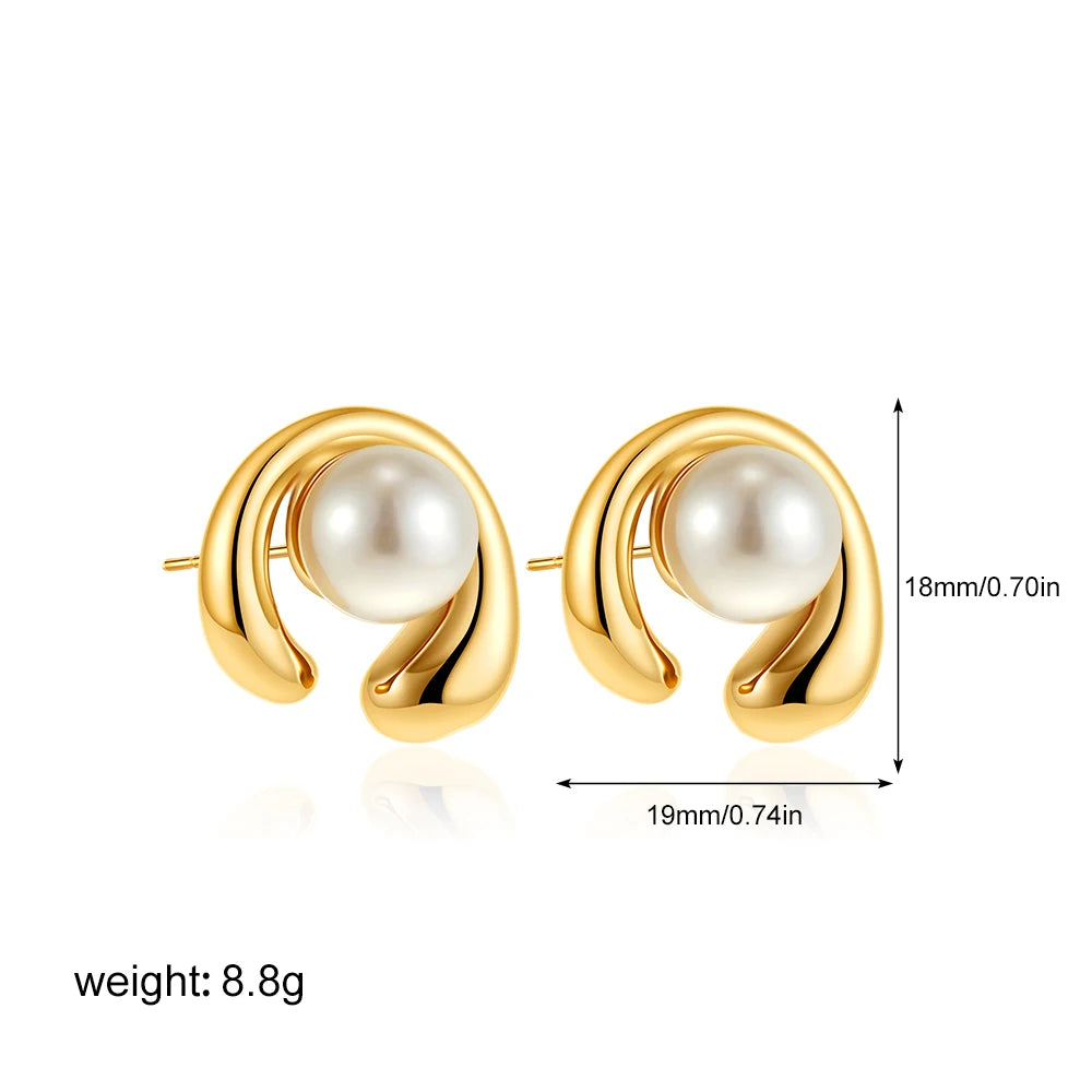 Elegant Stainless Gold Plated Pearl Steel Earrings for Women