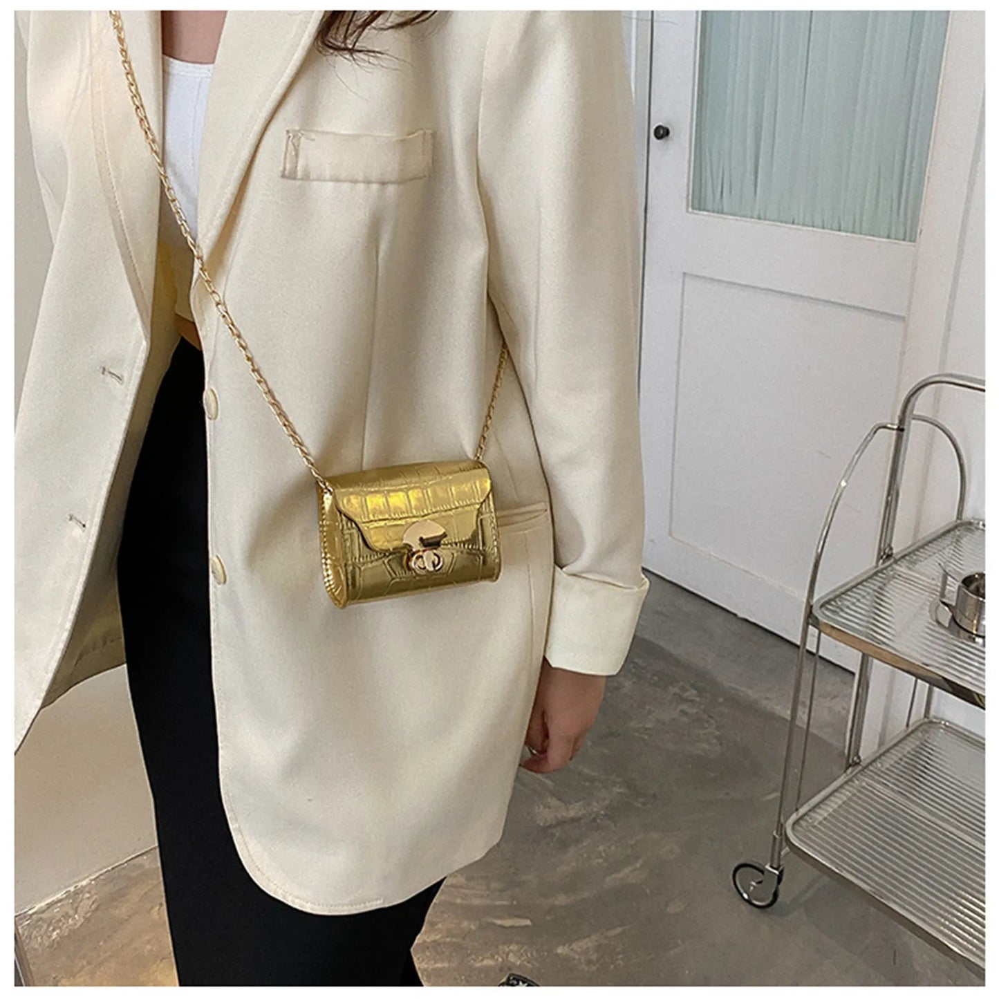 Style Fashion Women'S One Shoulder Crossbody Bag Classic Small Square Bag Girls' Mini Simple Wallet Lipstick Pocket