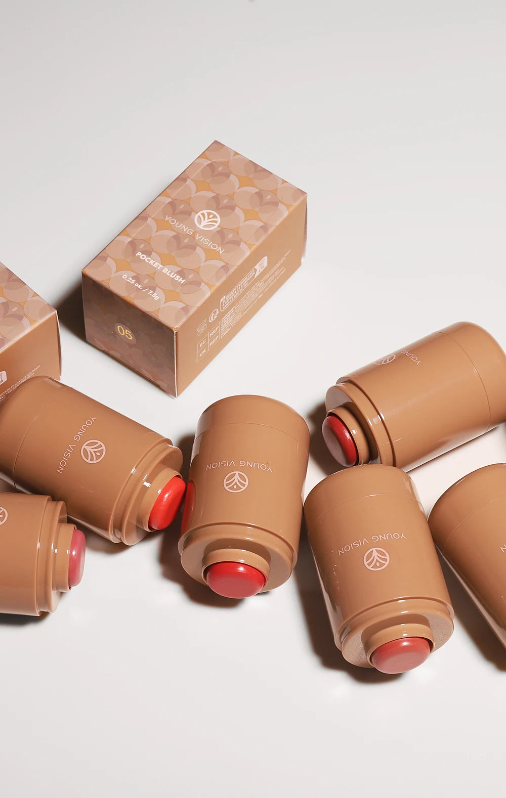 Powder blusher stick, natural 6 color, matte, portable, lip and cheek pocket, rouge cream