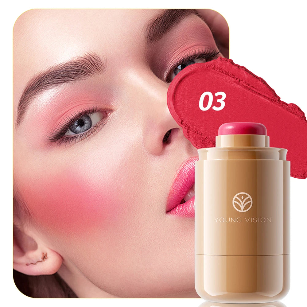 Powder blusher stick, natural 6 color, matte, portable, lip and cheek pocket, rouge cream