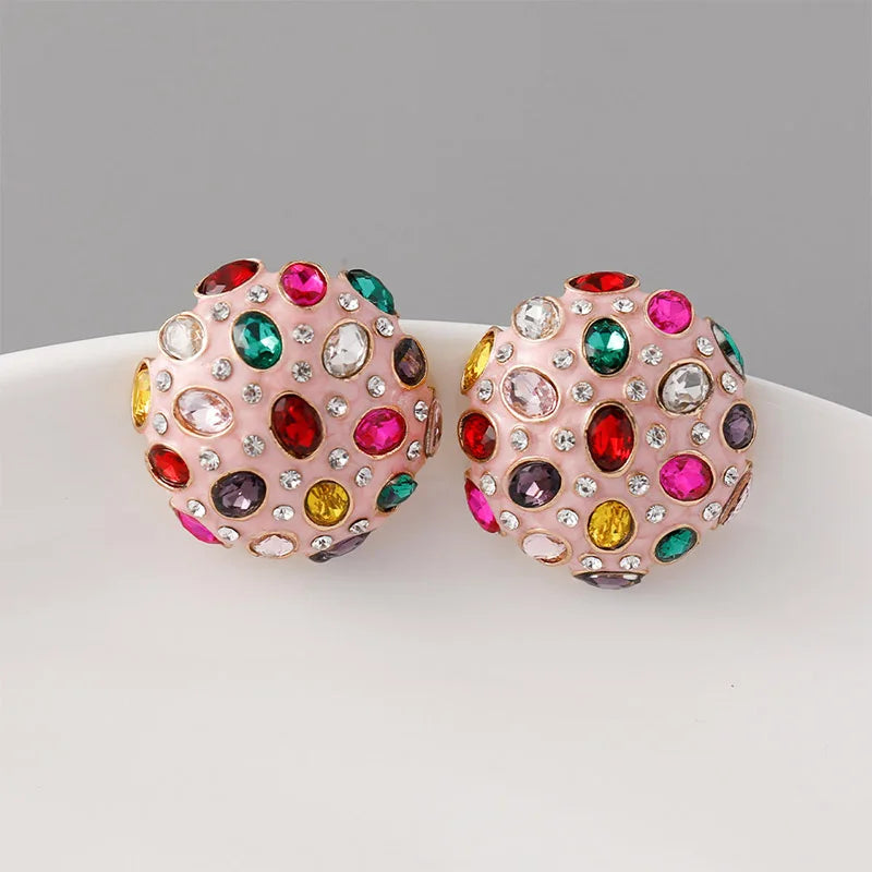 Heavy Elegant Metal Half Ball Earrings For Women Multi Colors
