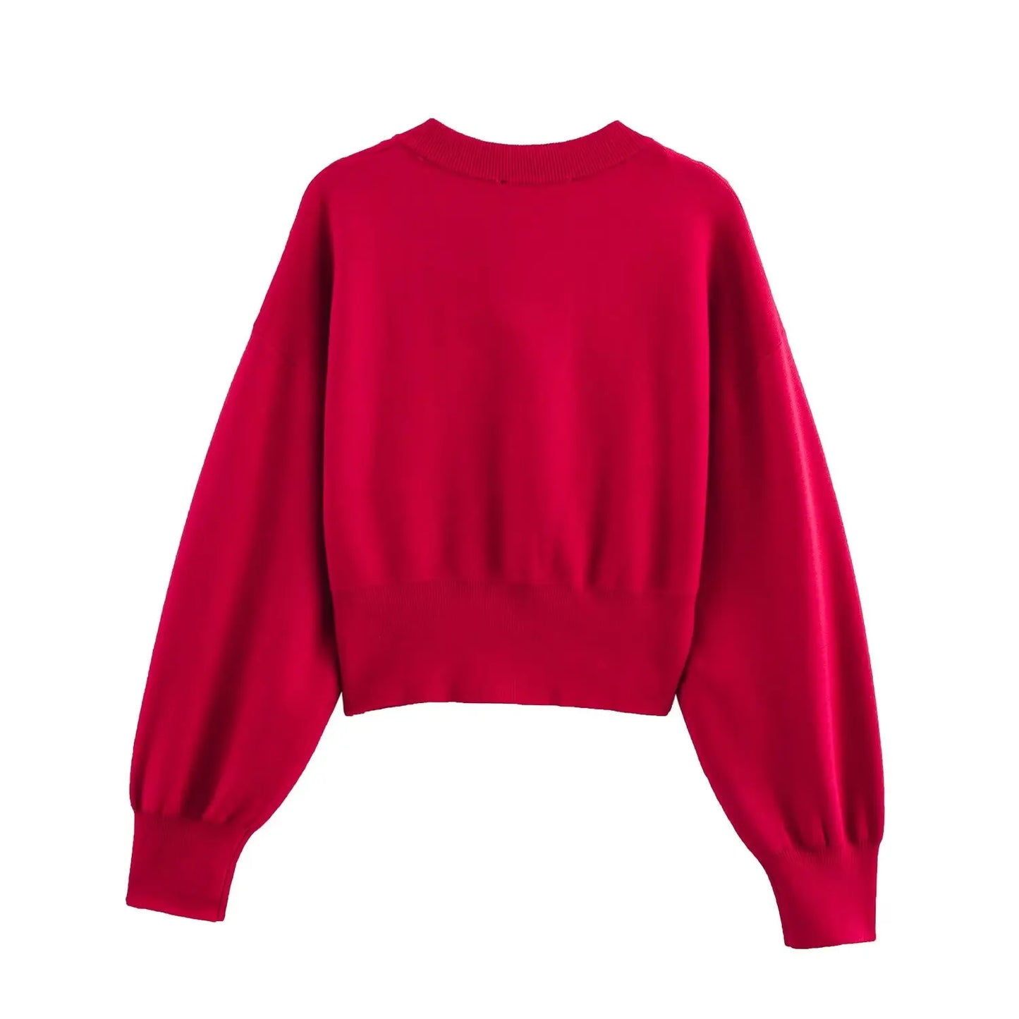 New round neck heart shaped single breasted long sleeved knitted sweater