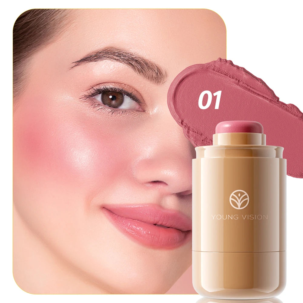 Powder blusher stick, natural 6 color, matte, portable, lip and cheek pocket, rouge cream