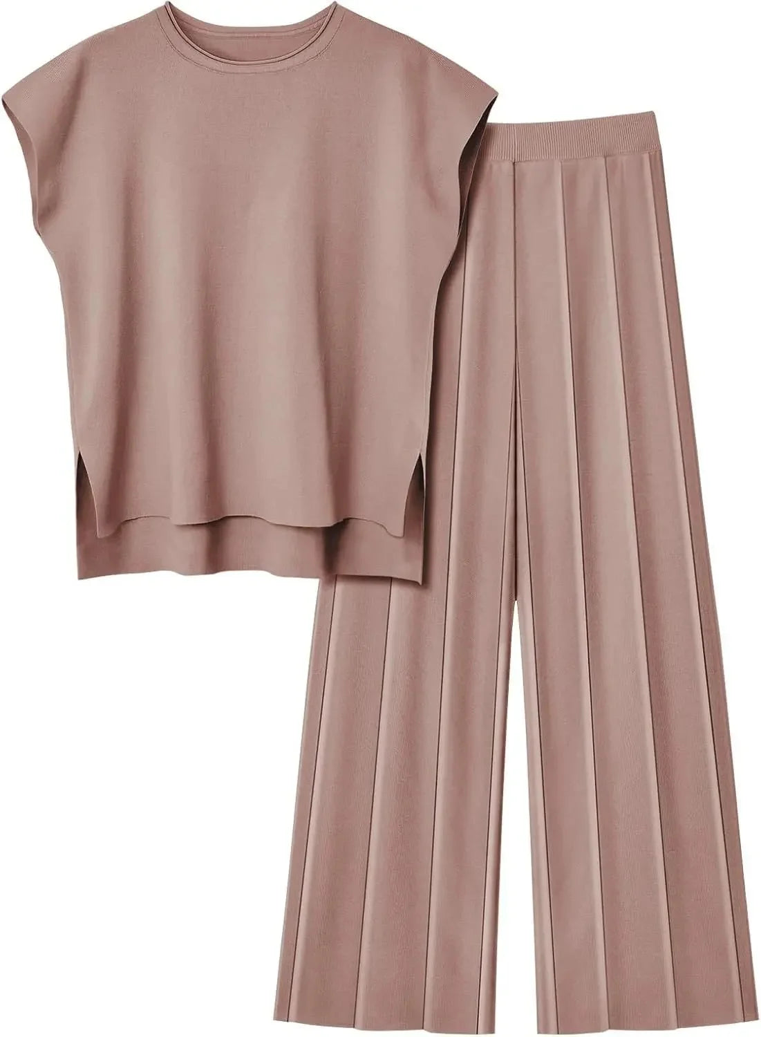 Casual Knitted Women's Set Sleeveless Vest Knitted Sweater plus Wide Leg Pants