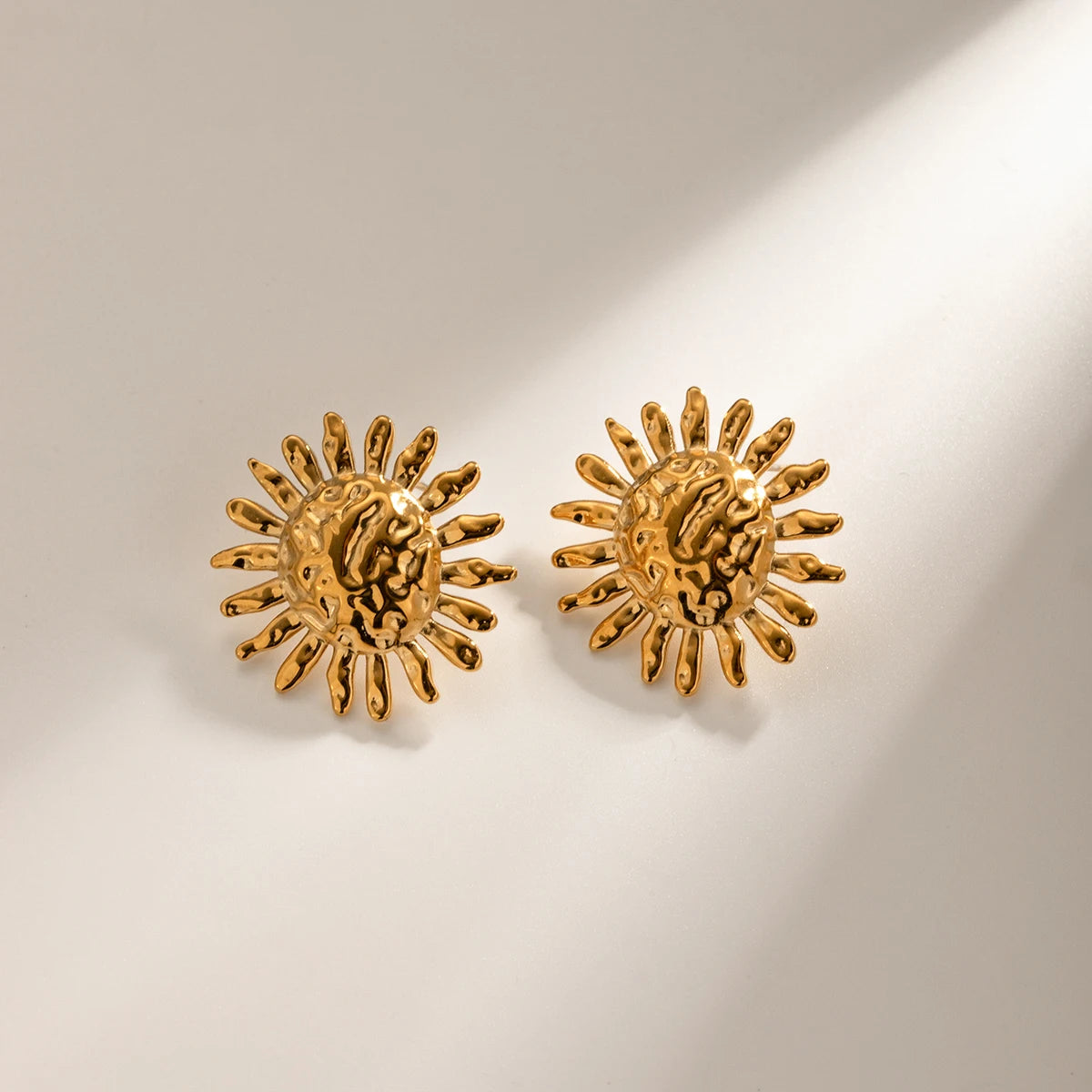 Gold Plated Stainless Sunflower Earrings & Pendant Necklace