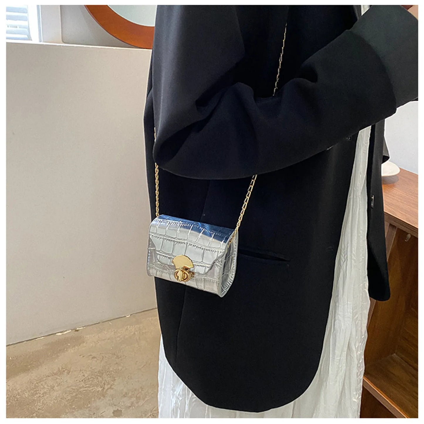 Style Fashion Women'S One Shoulder Crossbody Bag Classic Small Square Bag Girls' Mini Simple Wallet Lipstick Pocket