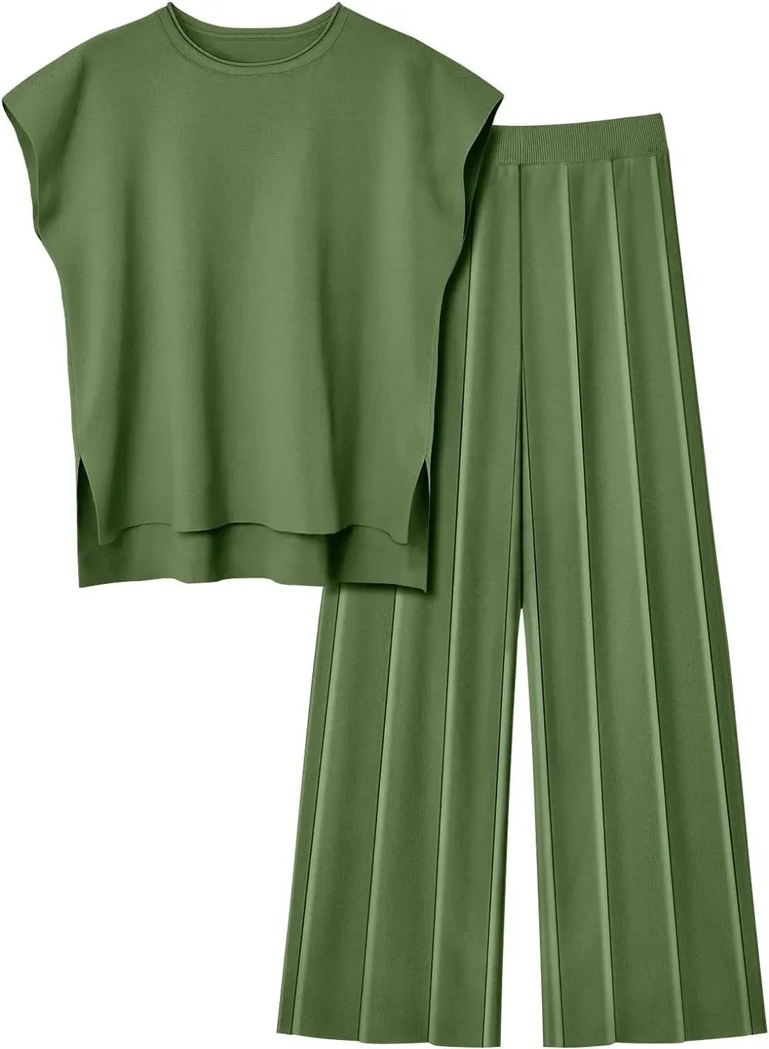 Casual Knitted Women's Set Sleeveless Vest Knitted Sweater plus Wide Leg Pants