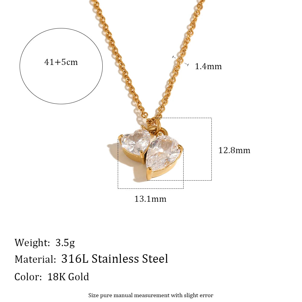 18K Gold Plated Heart CZ Jewelry Set Stainless Steel Hypoallergenic Necklace Open Ring Sets Fashion Luxury Jewelry