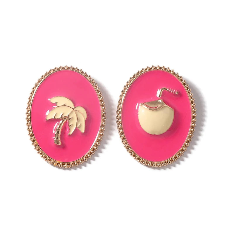 Oval Metal Fuchsia Earrings For Women