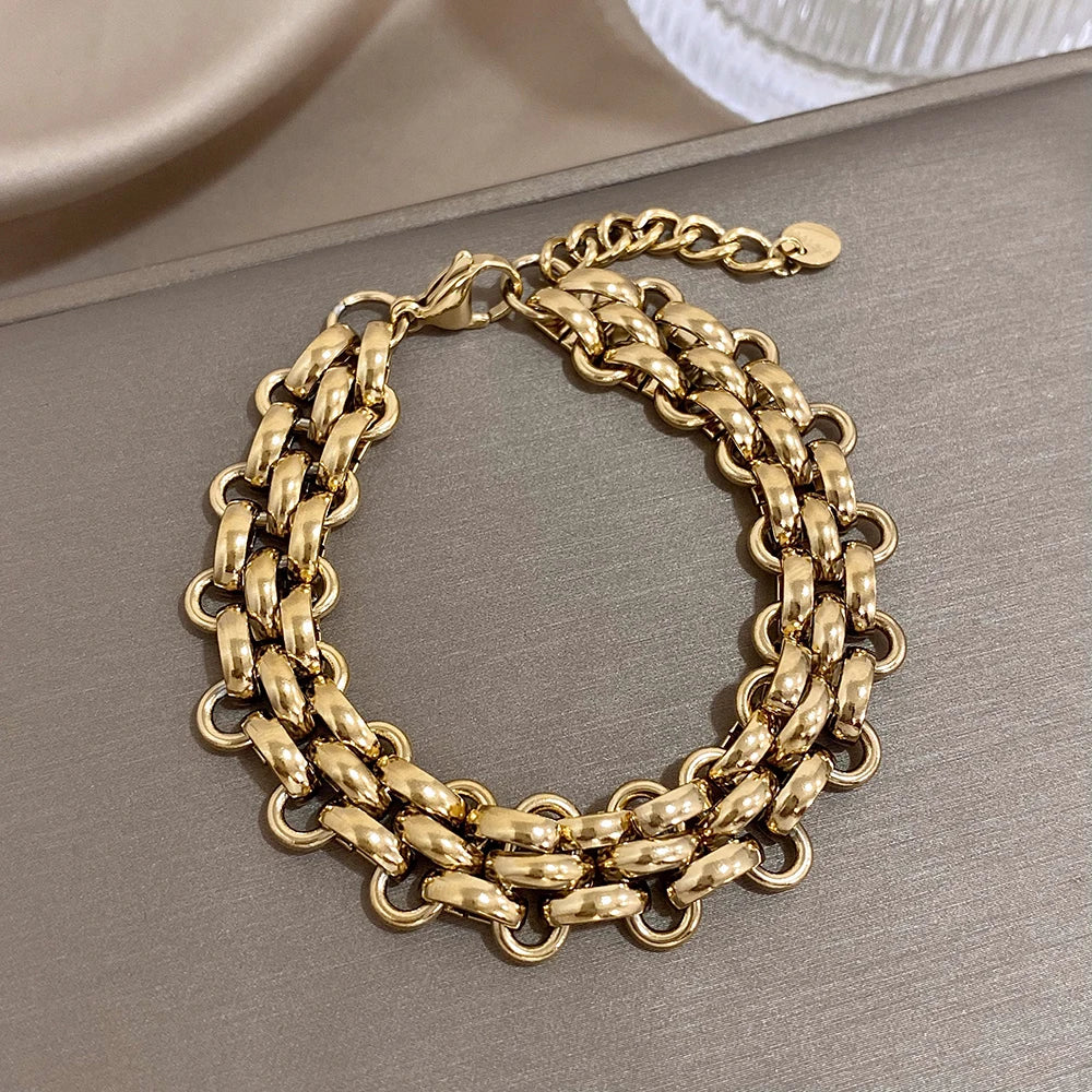 1pc Punk Gold Plated Steel Bracelets for Women Jewelry