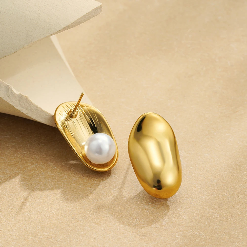 Elegant Stainless Gold Plated Pearl Steel Earrings for Women