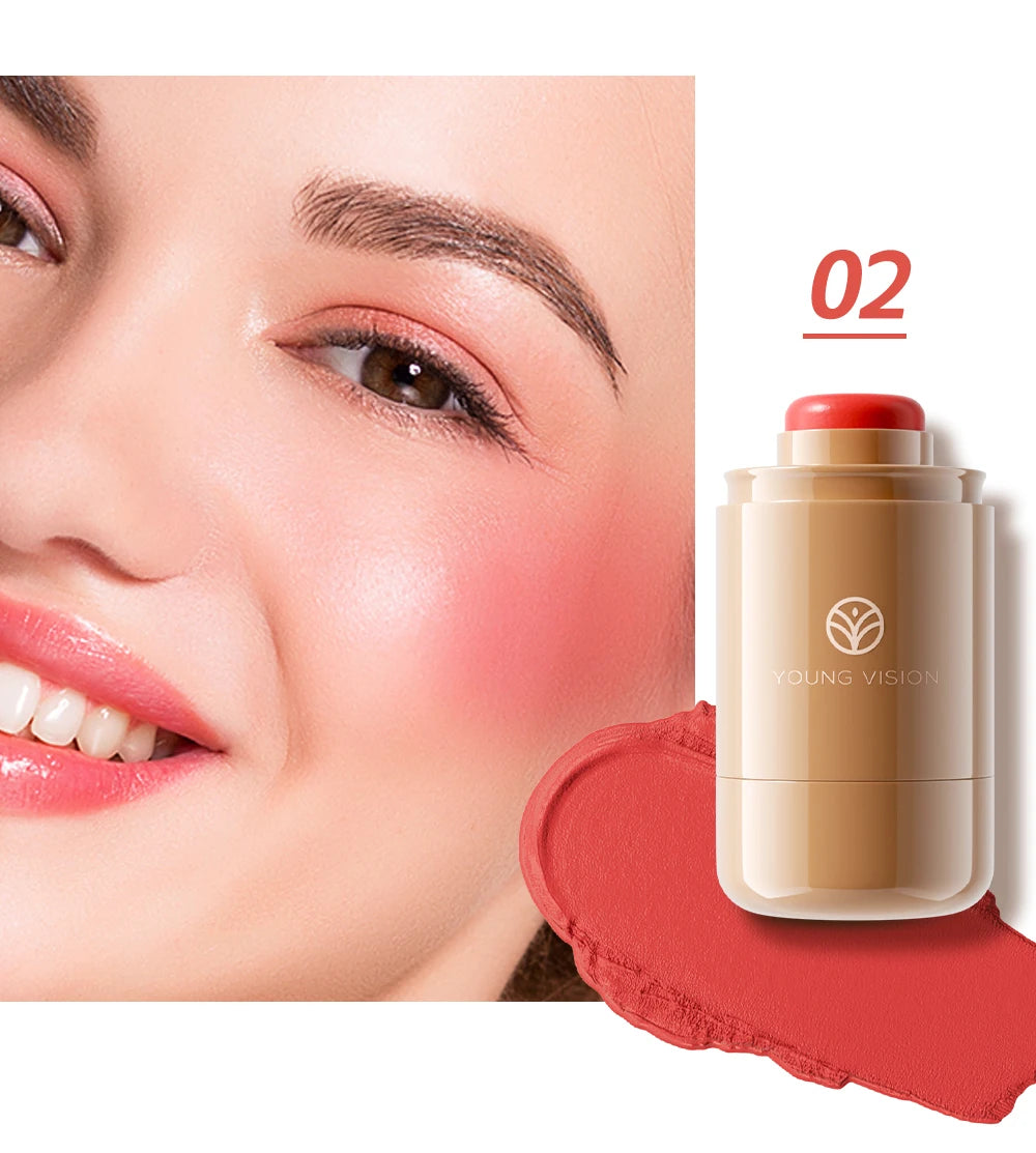 Powder blusher stick, natural 6 color, matte, portable, lip and cheek pocket, rouge cream