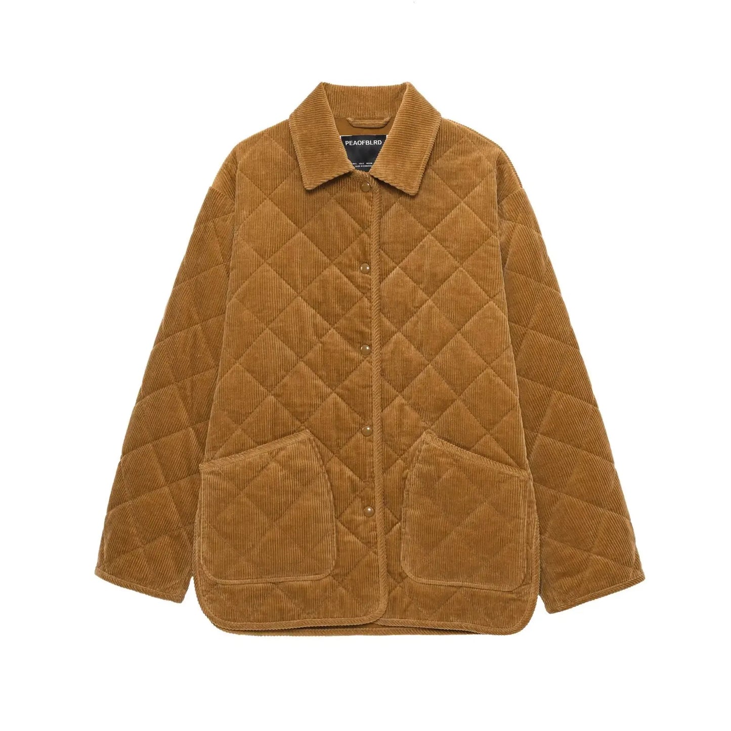 European and American style autumn and winter new diamond quilted thin cotton corduroy jacket