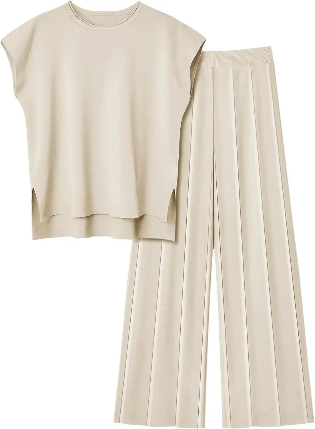 Casual Knitted Women's Set Sleeveless Vest Knitted Sweater plus Wide Leg Pants