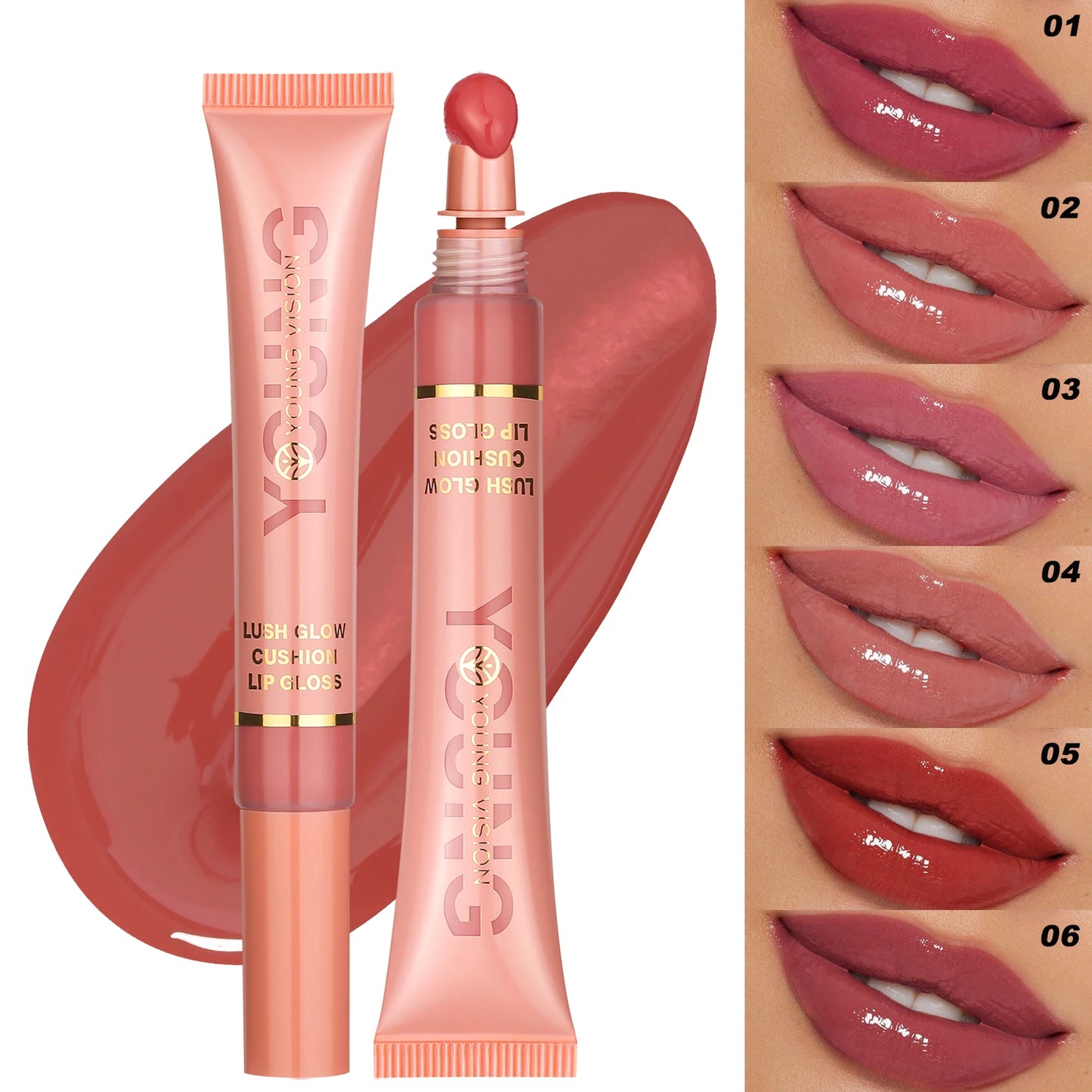 Liquid Water Brightening Lip 6 Color Plush Brush Head Squeezing Lip Color Moisturizing Lip Glaze