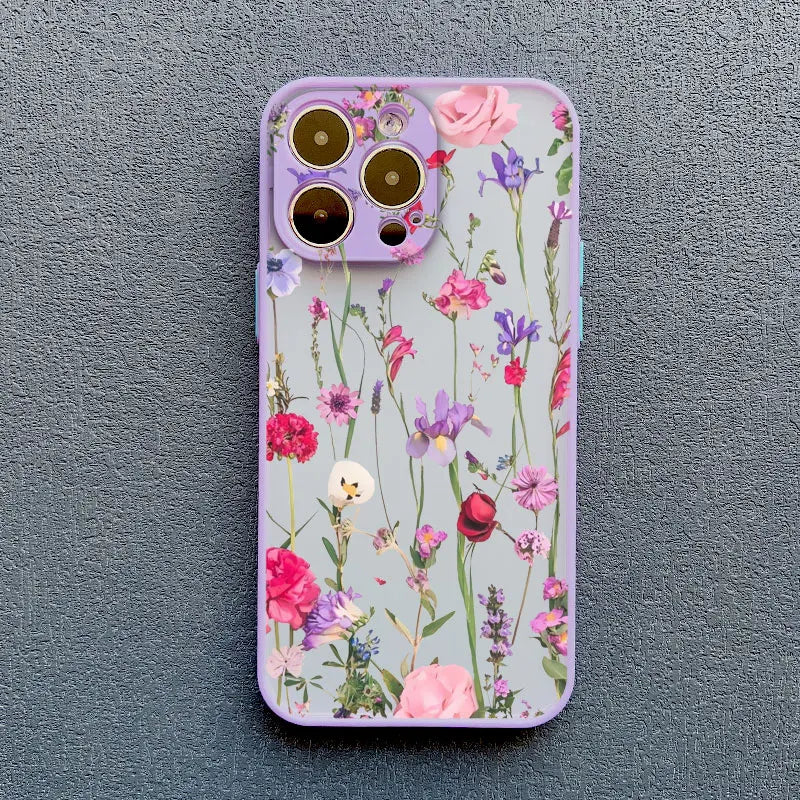 Elegant Pink Purple Flower Phone Case For iPhone 16 17 15 14 13 12 11 Pro Max Covers Mini 7 8 Plus XS X XR