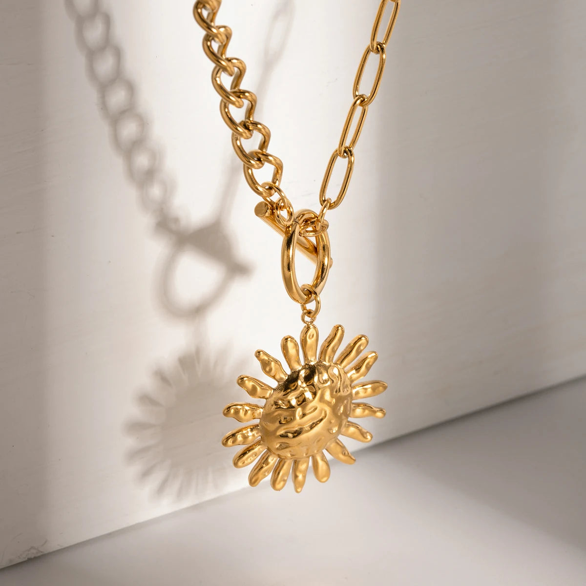 Gold Plated Stainless Sunflower Earrings & Pendant Necklace