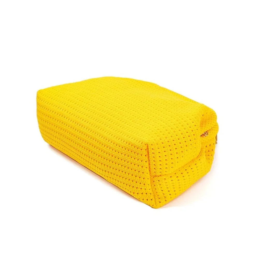 Trendy Solid Color Women Beach Clutch Bag Large Capacity Hollow Out Banquet Bag Soft Elastic Dumpling Purse Summer Season