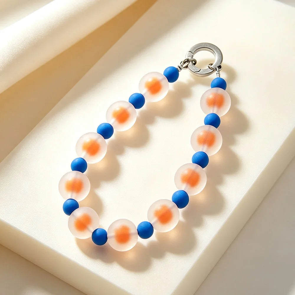 Jelly Colorful Acrylic Beaded Phone Charm Strap Frosted Style Wristlet Lanyard Keychain Pendant for Phone Case Bag Accessories