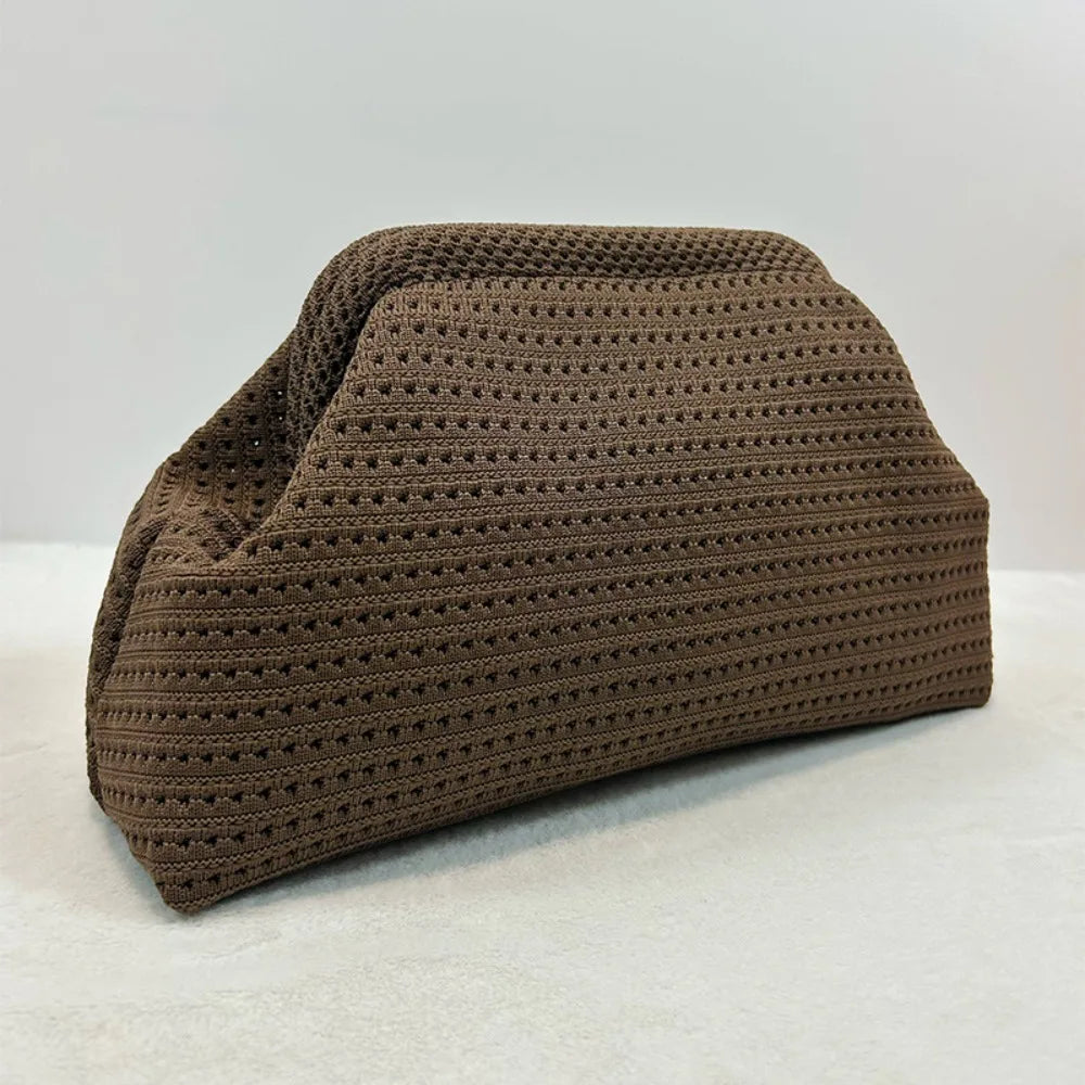 Trendy Solid Color Women Beach Clutch Bag Large Capacity Hollow Out Banquet Bag Soft Elastic Dumpling Purse Summer Season
