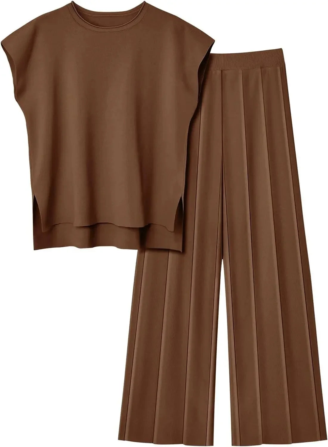 Casual Knitted Women's Set Sleeveless Vest Knitted Sweater plus Wide Leg Pants