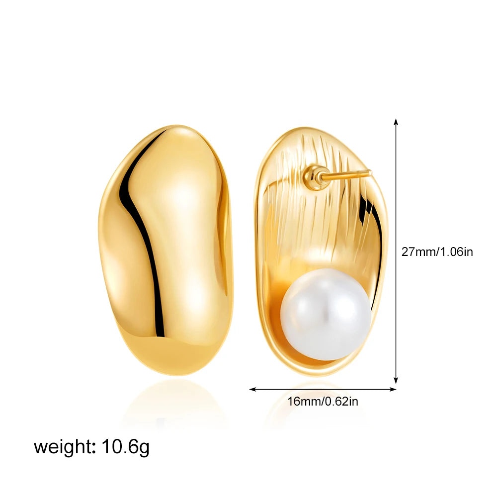 Elegant Stainless Gold Plated Pearl Steel Earrings for Women
