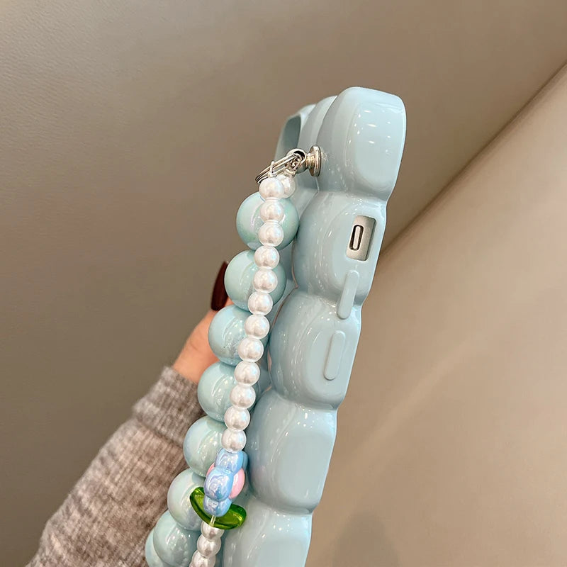 Luxury Pearl Bracelet 3D Ice Lattice Case For iPhone 13 Pro Max 16 15 14 11 12 Phone Back Cover