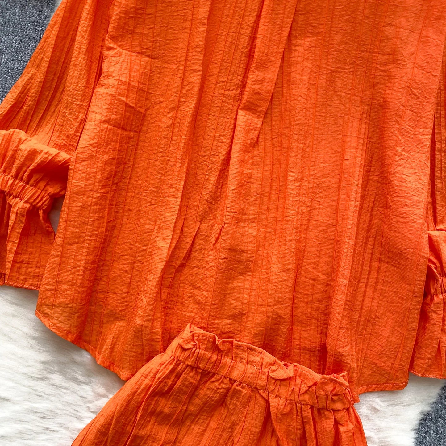 Elegant Polo-neck Vintage Long Flare Sleeves Chic Single Breasted Shirts High Waist Wide Leg Short Pants Sets
