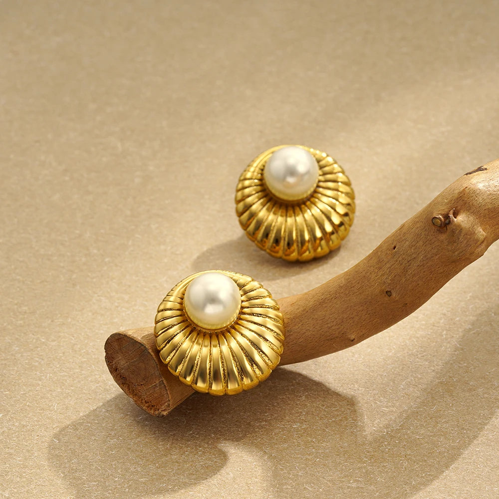 Elegant Stainless Gold Plated Pearl Steel Earrings for Women