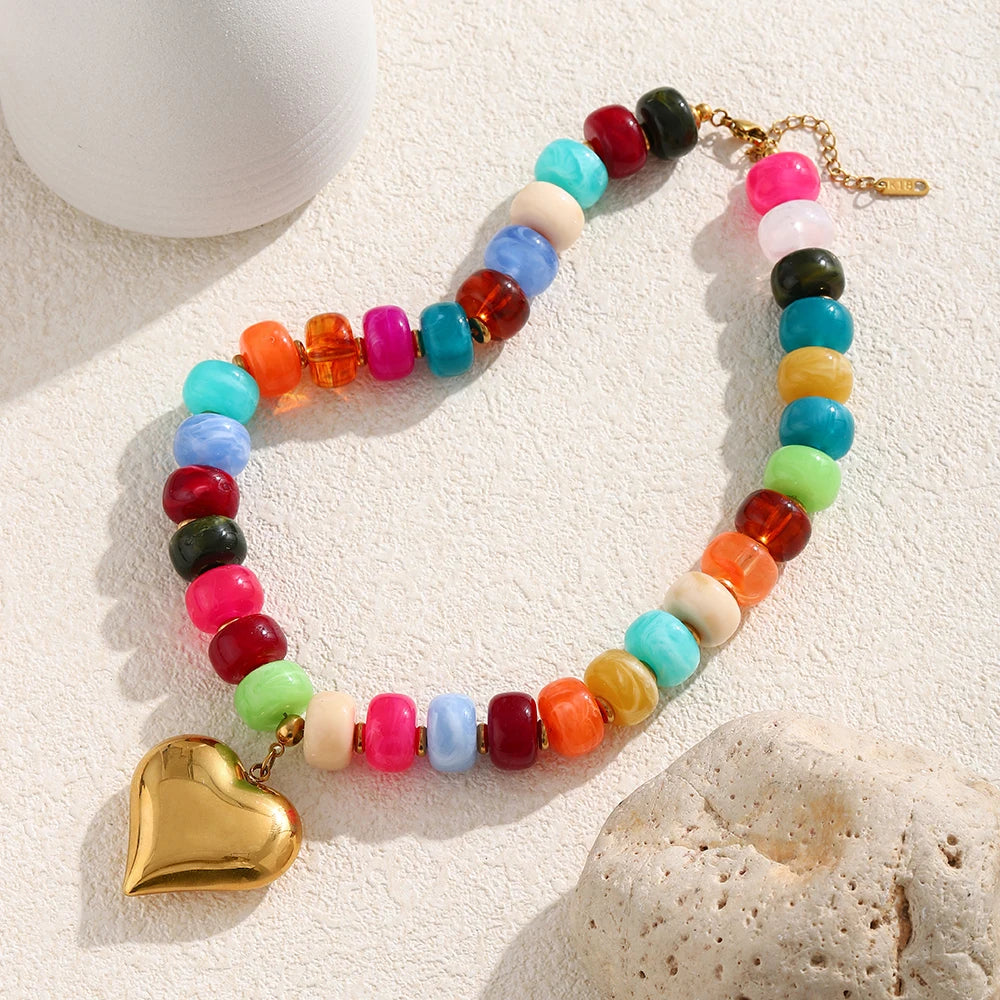 Heart Pendant Necklace Waterproof Stainless Steel Chunky Necklace For Women