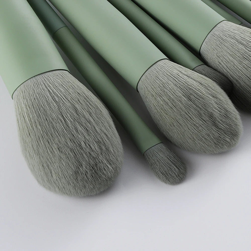Set Green Makeup Brushes 11Pcs