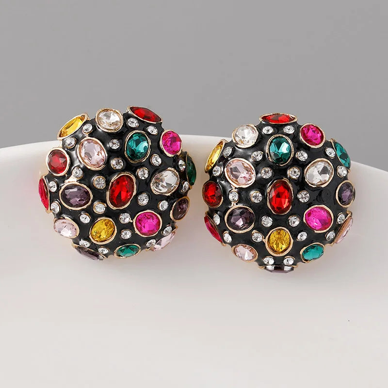Heavy Elegant Metal Half Ball Earrings For Women Multi Colors