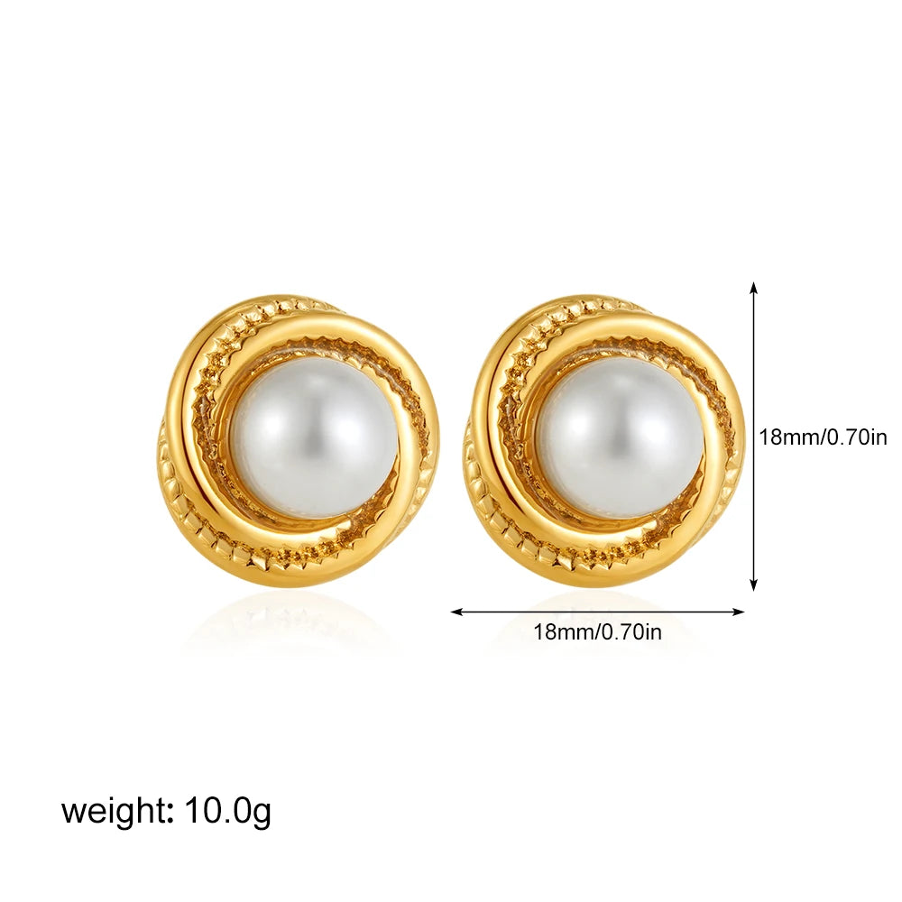 Elegant Stainless Gold Plated Pearl Steel Earrings for Women