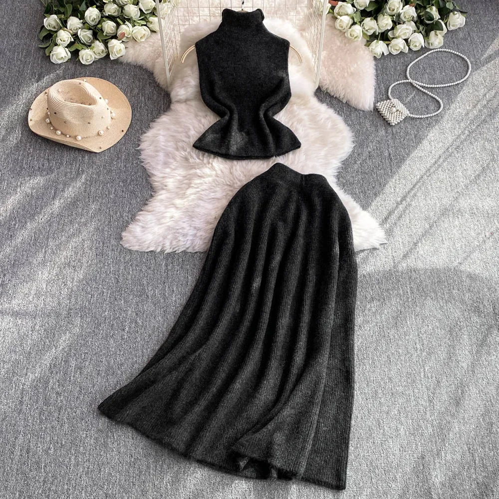 Chic Women Two-Piece Sets Vest Top and High Clothing