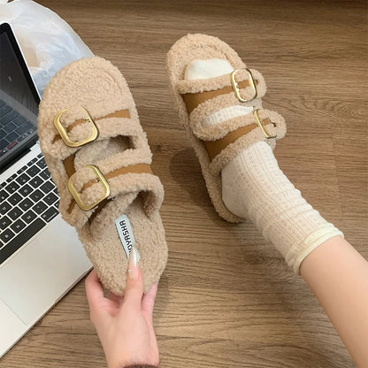 Slippers Casual Shoes Platform Slipers Women Slides Fur Flip Flops Winter Footwear Luxury Massage 2024 Plush Shoes Slippers Casu