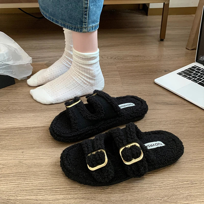 Slippers Casual Shoes Platform Slipers Women Slides Fur Flip Flops Winter Footwear Luxury Massage 2024 Plush Shoes Slippers Casu