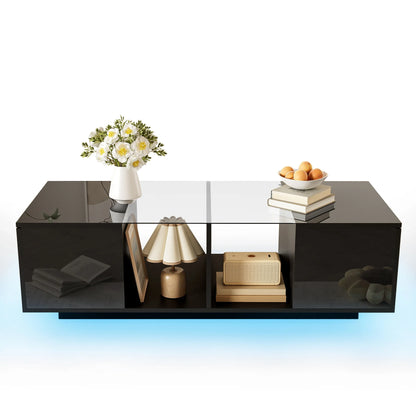 Rectangular coffee table,LED high-gloss side table for the bedroom, living room tables with storage for the living room, side table