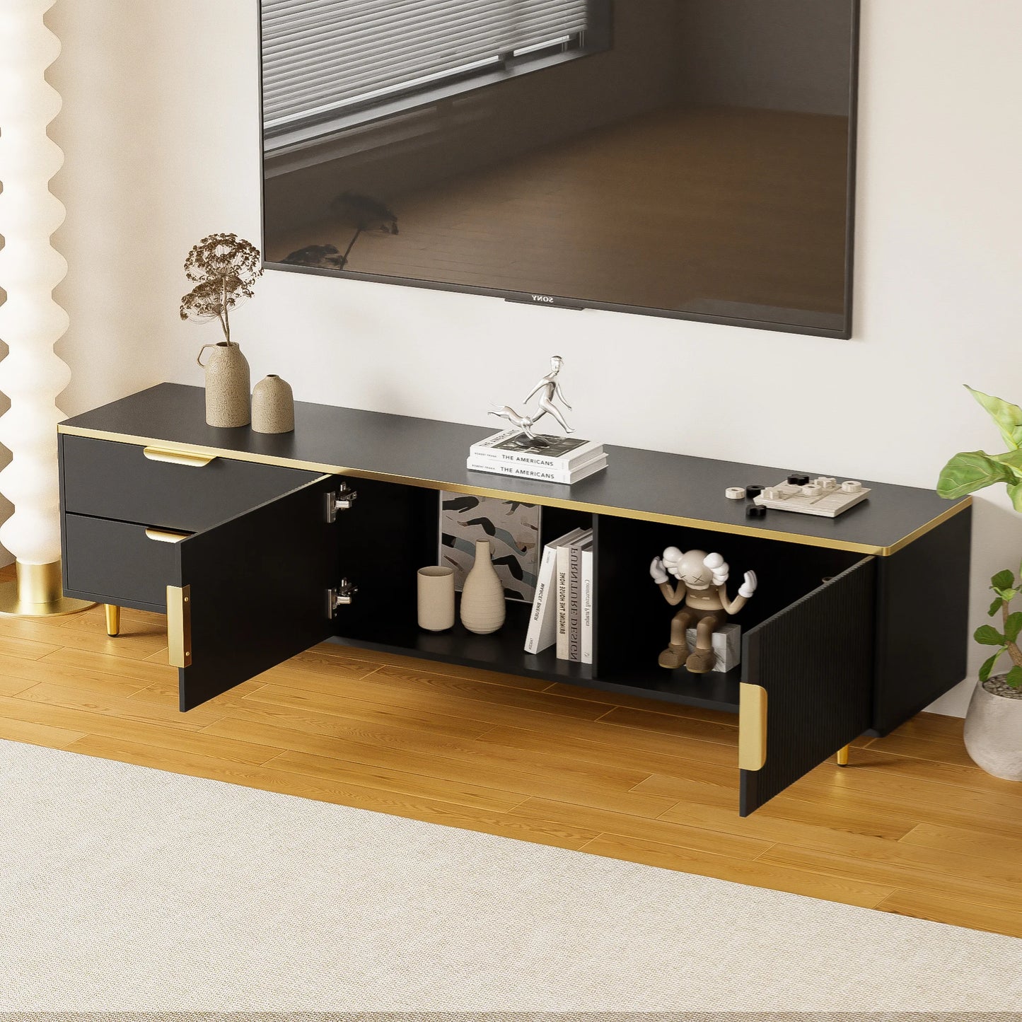 TV wardrobe TV lowboard with 2 doors and 2 drawers, 175cm long, television table living room wardrobes TV furniture for the living room, dining room