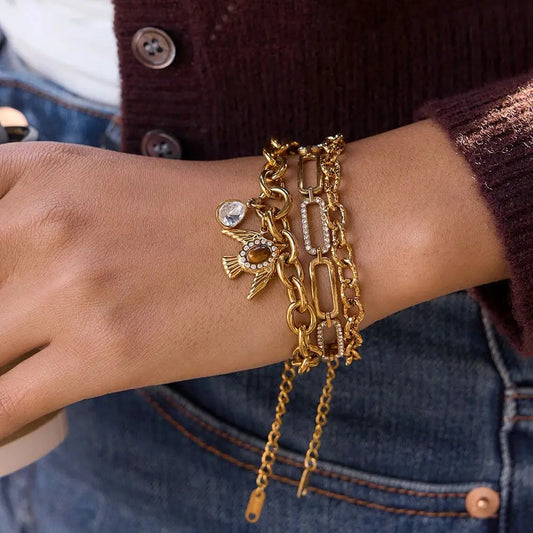 Vintage Tiger Eye Stone Bracelet For Women 18K Gold Plated Stainless Steel Anti-Fading