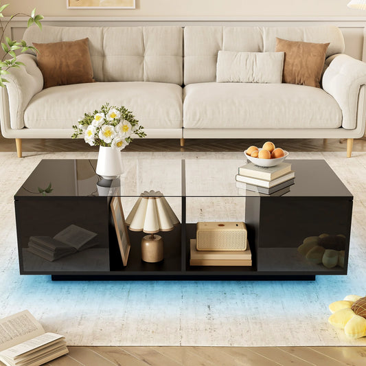 Rectangular coffee table,LED high-gloss side table for the bedroom, living room tables with storage for the living room, side table