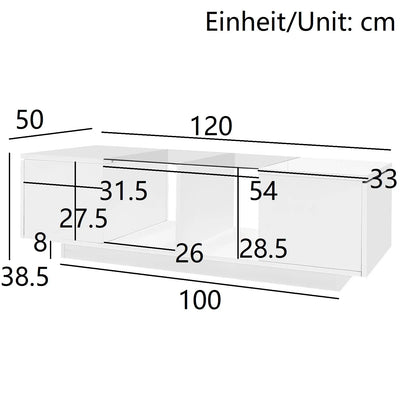 Rectangular coffee table,LED high-gloss side table for the bedroom, living room tables with storage for the living room, side table