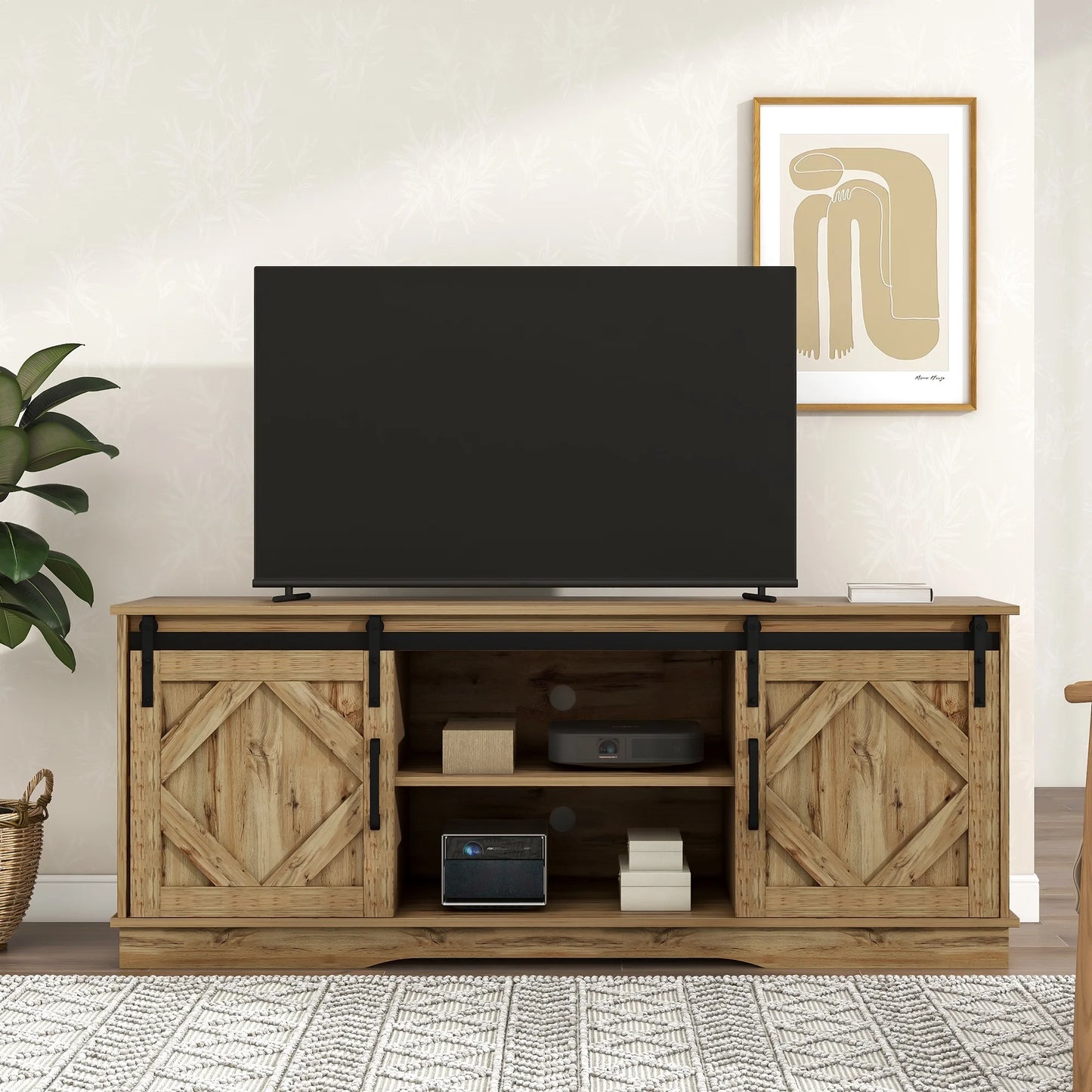 Large TV wardrobe with 2 classic sliding doors, adjustable shelves for living room and dining room,country-style modern design,150*40*60