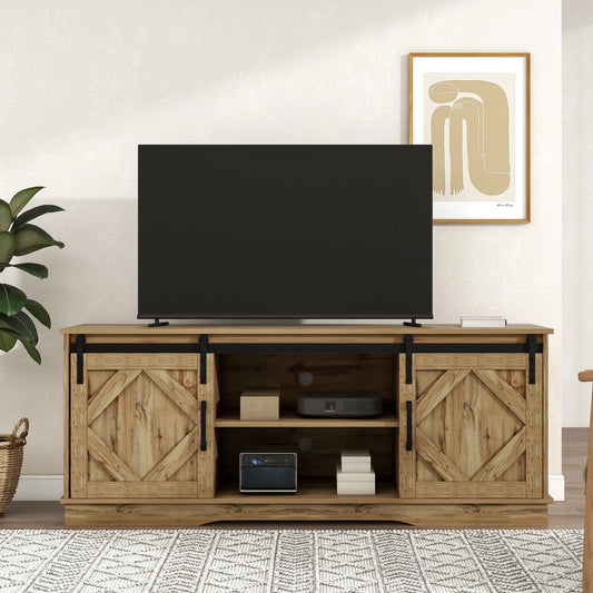 Large TV wardrobe with 2 classic sliding doors, adjustable shelves for living room and dining room,country-style modern design,150*40*60