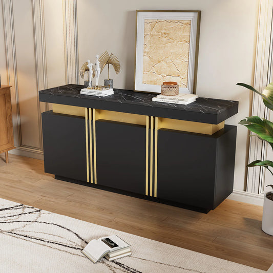 Handleless sideboard with 3 doors,dining room wardrobe with adjustable dividers,side wardrobe with platinum seams,for kitchen, living room,dining room,