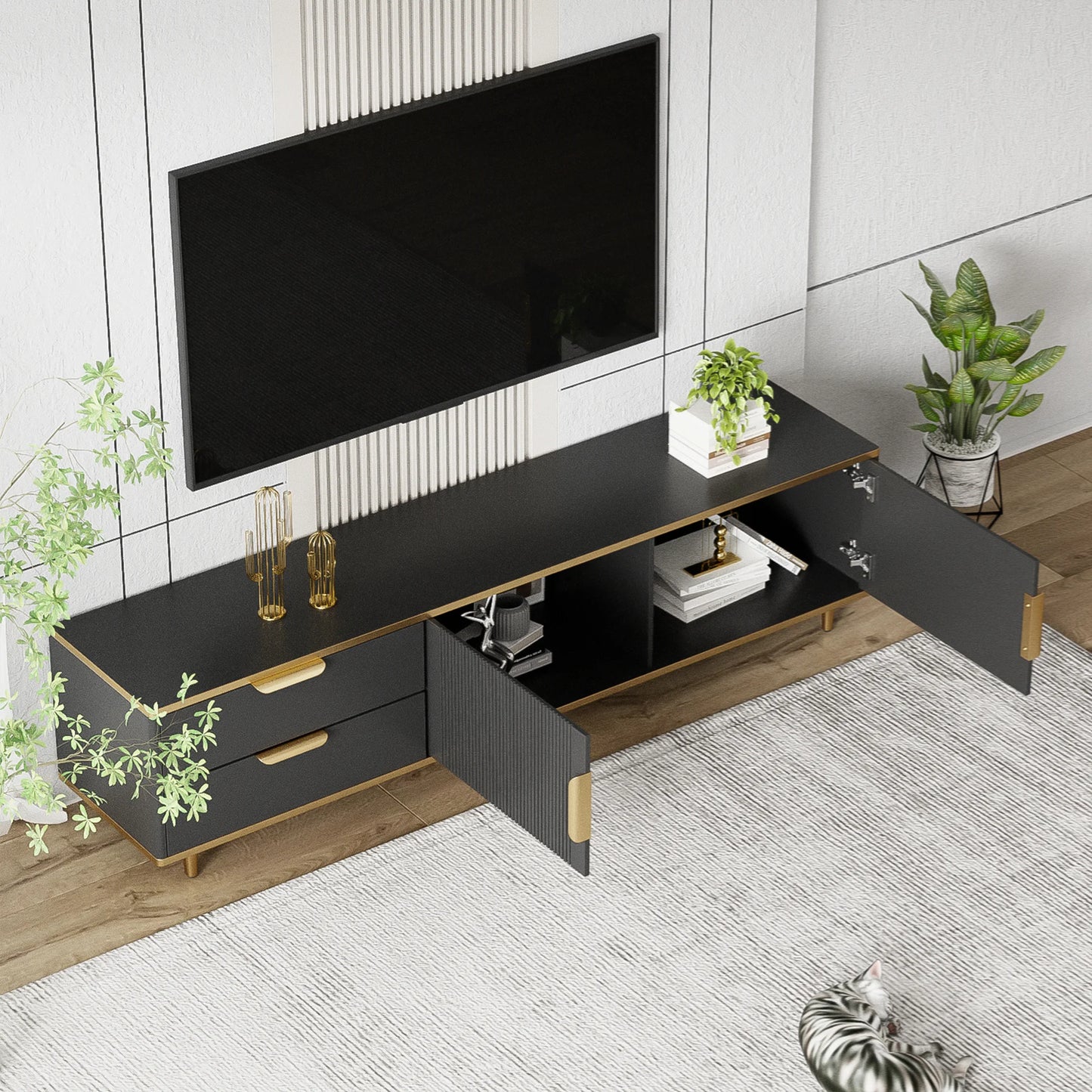 TV wardrobe TV lowboard with 2 doors and 2 drawers, 175cm long, television table living room wardrobes TV furniture for the living room, dining room