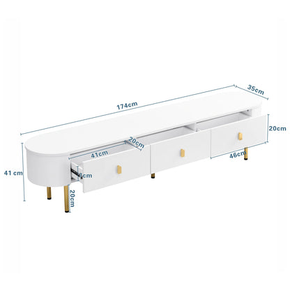 TV wardrobe TV lowboard with drawers, golden handles and legs, curved corners, 174*35*41 cm, living room tisch