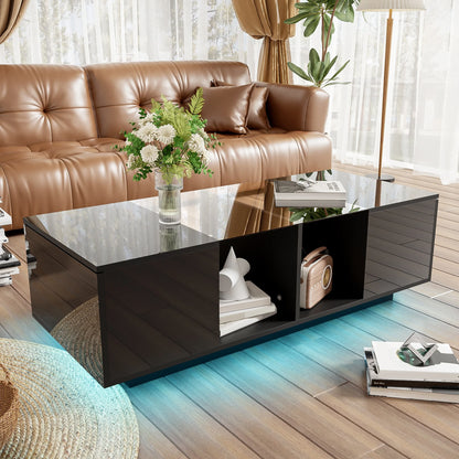 Rectangular coffee table,LED high-gloss side table for the bedroom, living room tables with storage for the living room, side table